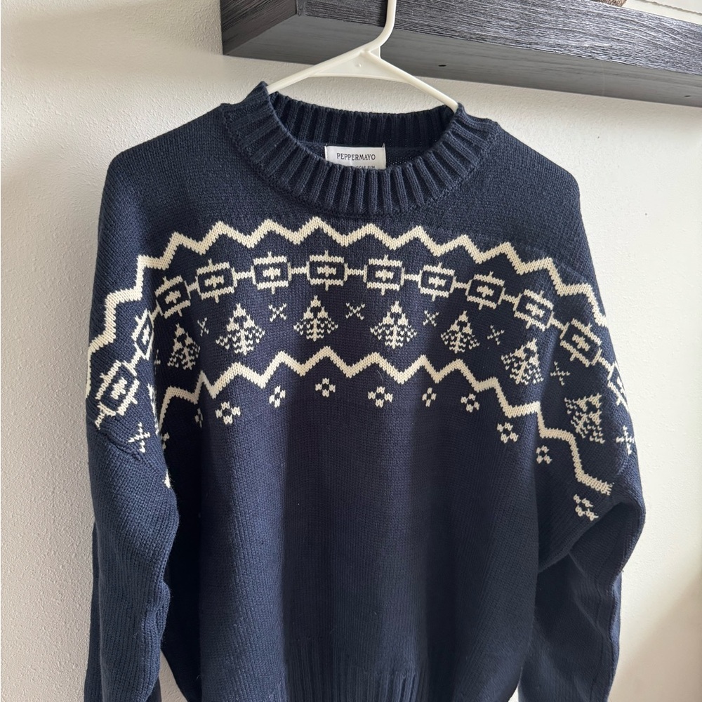 Peppermayo Navy Blue Sweater with White Pattern